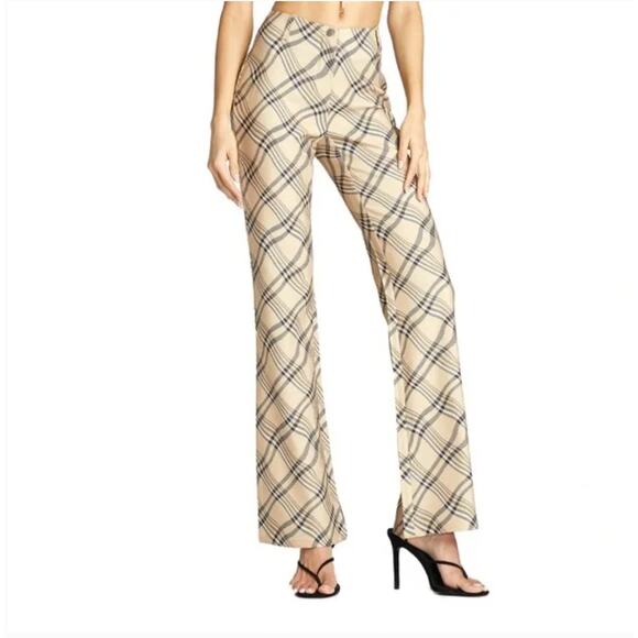 Cider Wavy Tan & Black Plaid Wide Leg Flared Pants XS Extra Small Y2k Retro - Picture 1 of 6